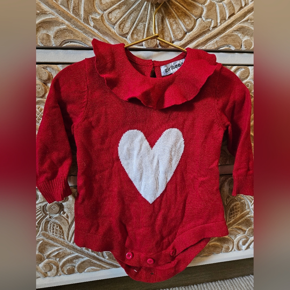 Little Stockings Co. Red Baby Sweater Romper with Heart Design 6-12 Months